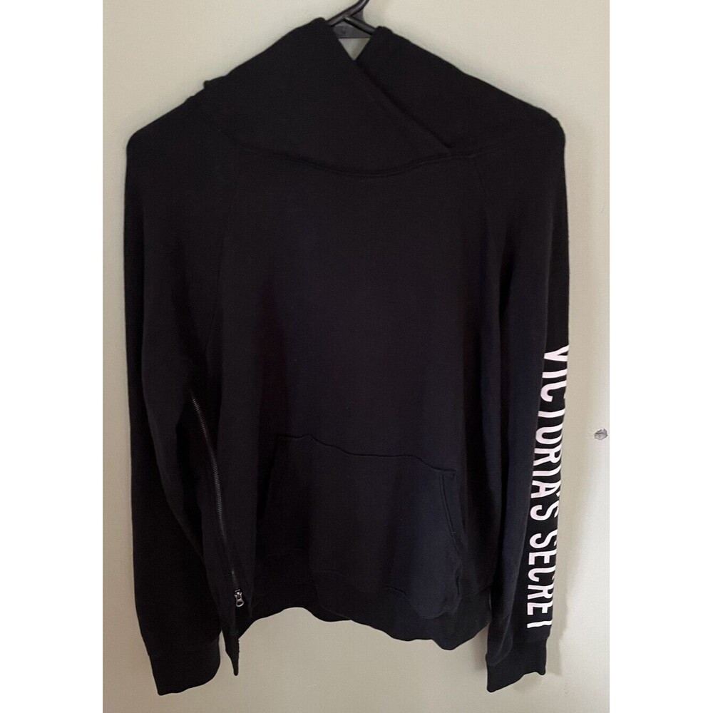 Victoria's Secret Women's Pullover Hoodie Sweatshirt Black White Lettering Small